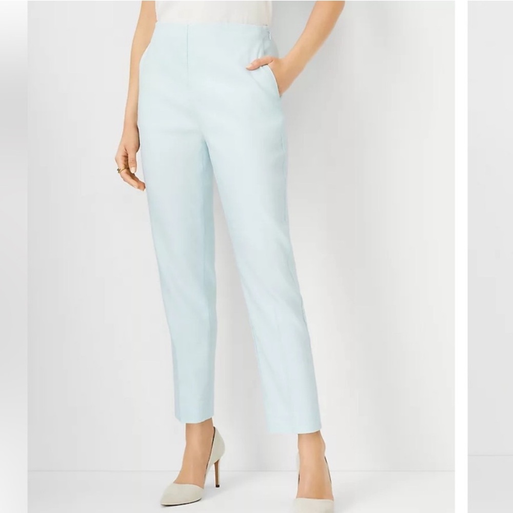 NWT ANN TAYLOR The High Rise Side Zip Ankle Pant Linen Twill Prairie Blue SZ 8 R